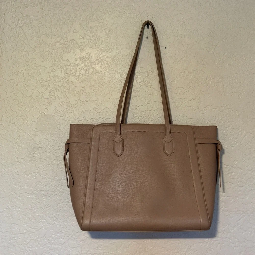 Kate Spade New York Large Pebbled Leather Knott Raw PecanTote‎ Bag Taupe Beige